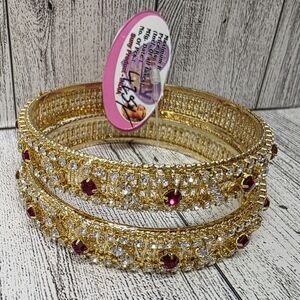 Elegant Gold and Red Bangle Set
